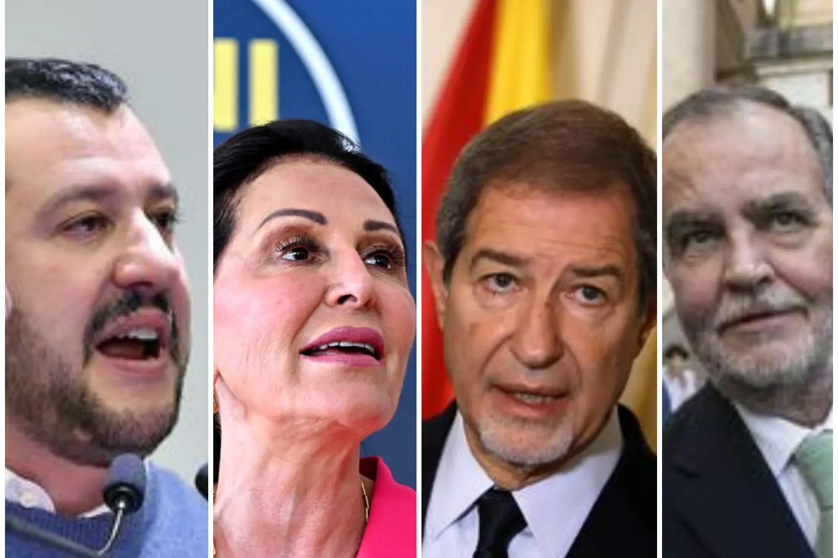 Da sinistra: Salvini, Santanché, Musumeci, Calderoli (Ansa)