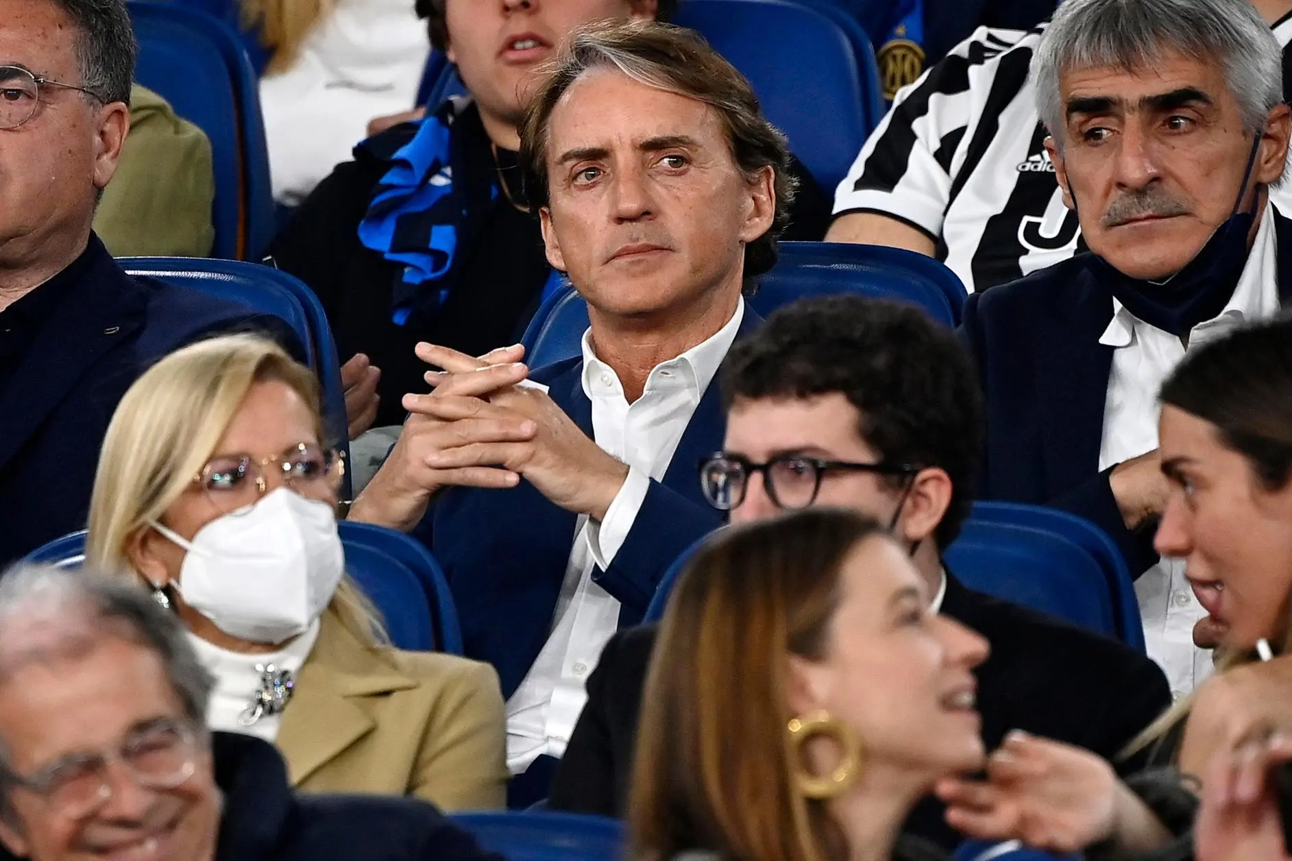 ItalyÃ?s National team head coach Roberto Mancini (C) during the Coppa Italia Final soccer match between FC Inter and Juventus FC at the Olimpico stadium in Rome, Italy, 11 May 2022. ANSA/RICCARDO ANTIMIANI