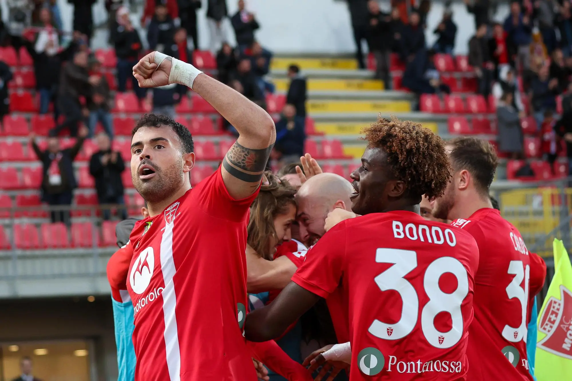 AC Monza's forward Andrea Petagna celebrates the goal scored by during the Italian Serie A soccer match between AC Monza and Hellas Verona FC at U-Power Stadium in Monza, Italy, 6 November 2022. ANSA / ROBERTO BREGANI