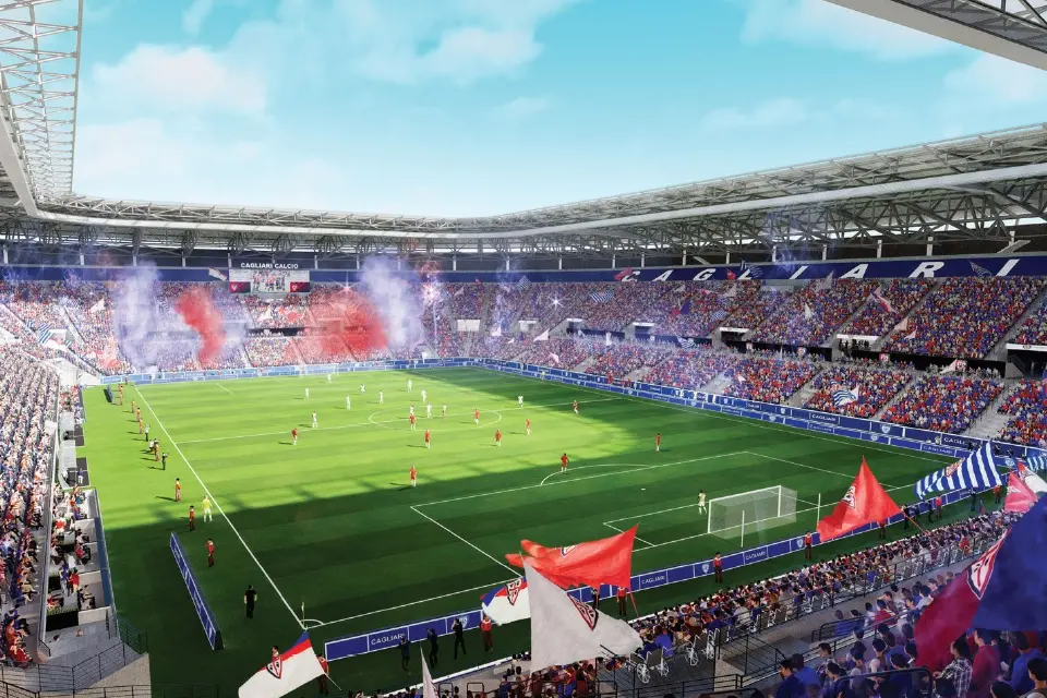 Un render del nuovo stadio del Cagliari