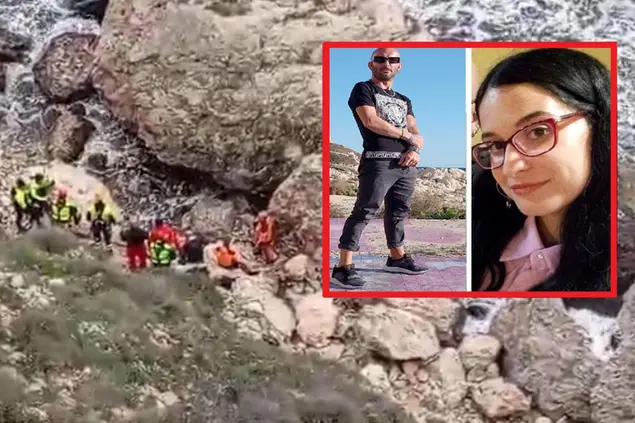 Il luogo del ritrovamento del corpo e, nel riquadro Paolo Durzu (a Calamosca) e Manola Mascia