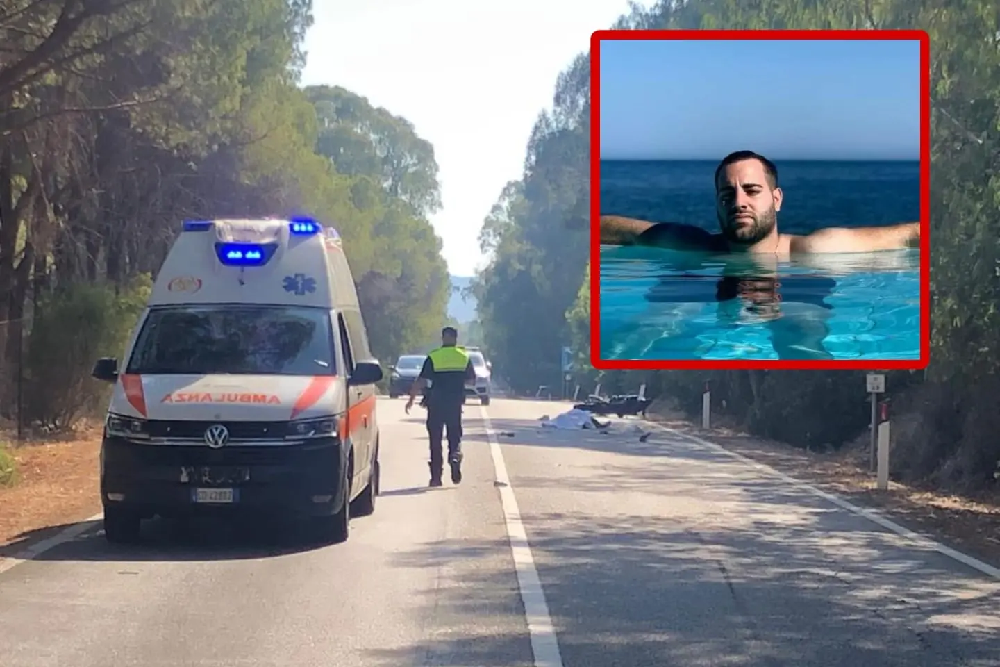 Il luogo dell'incidente e, nel riquadro, Davide Martini (L'Unione Sarda)