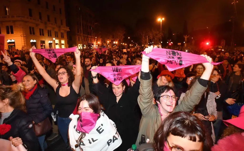 Un momento della manifestazione di Roma (Ansa)