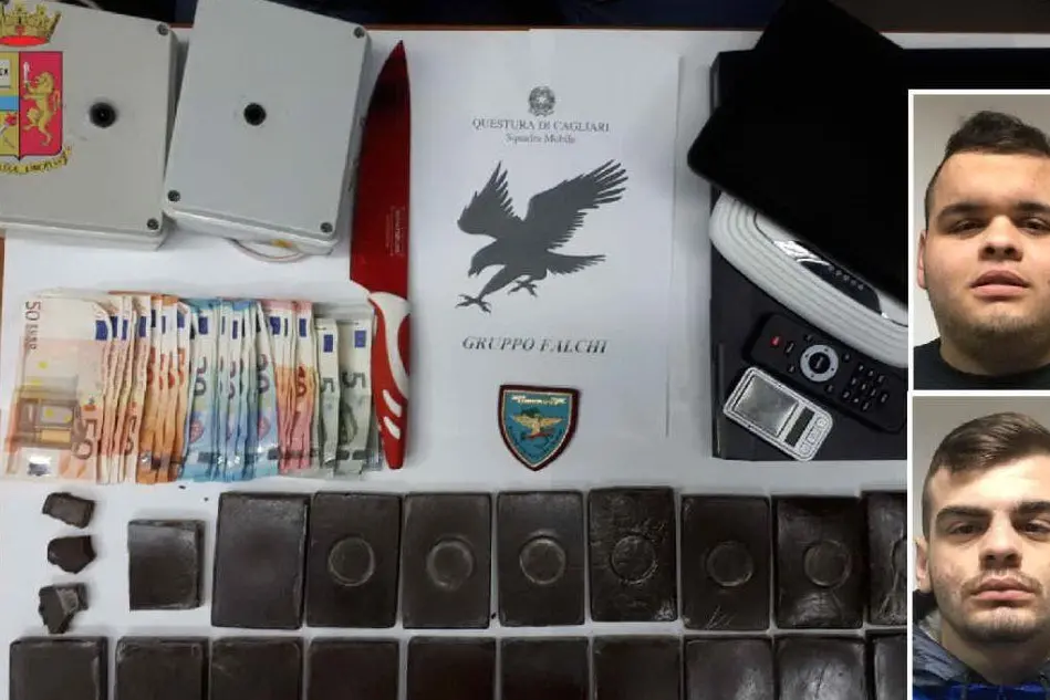 Il materiale sequestrato e, nei riquadri, i fratelli arrestati