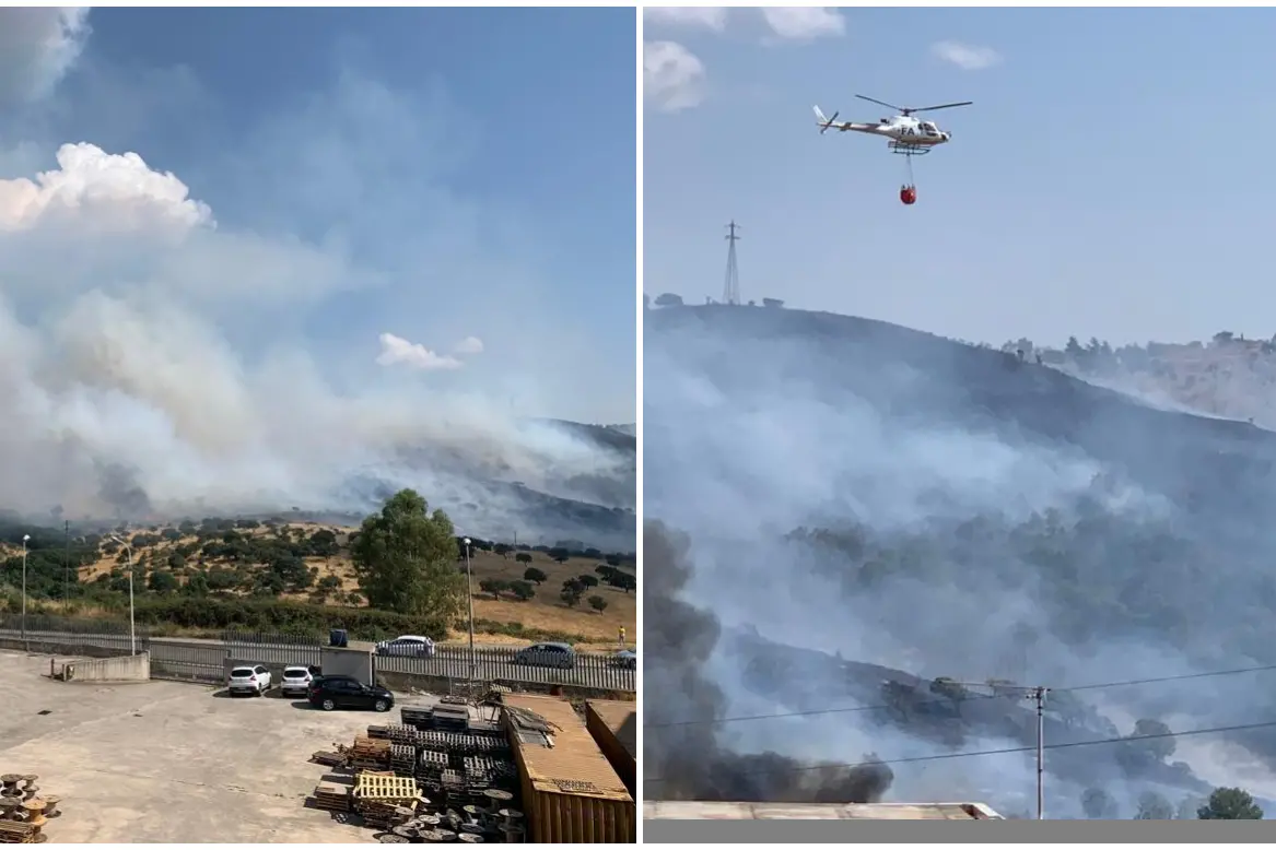 Due immagini dell'incendio a Pratosardo, Nuoro (foto Ledda)