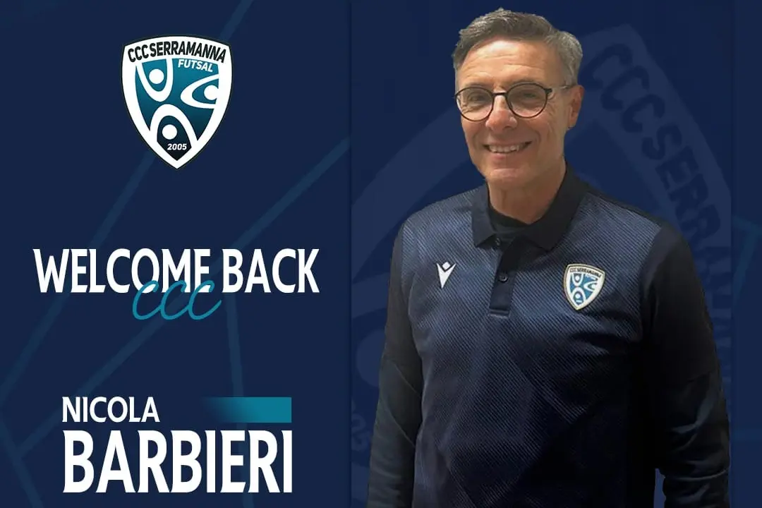 L'annuncio del ritorno di Nicola Barbieri sulla panchina del C'è Chi Ciak (foto CCC Futsal Serramanna)