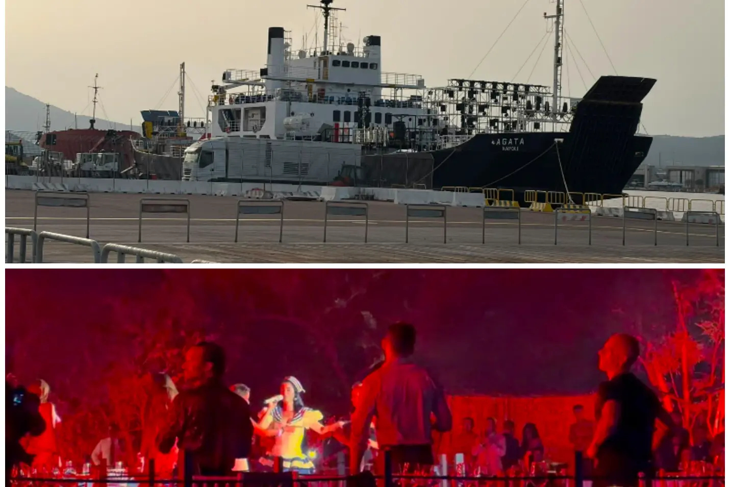 Above: the Agata ferry. Below: the newlyweds' table at the Katy Perry show.