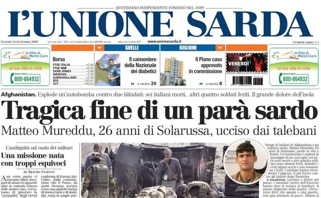 #AccaddeOggi: 17 settembre 2009, dieci anni fa la morte del parà sardo Matteo Mureddu