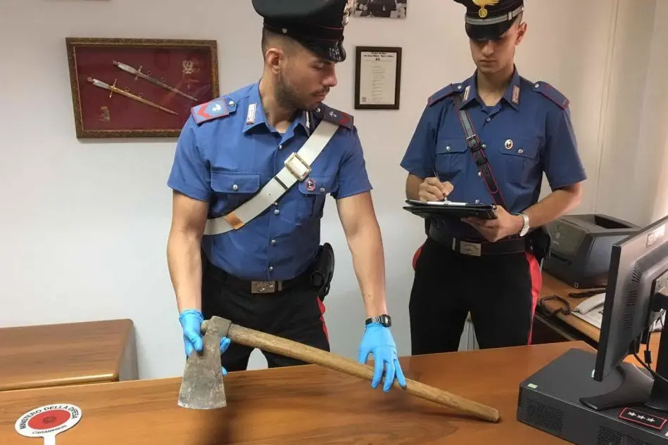 La grossa ascia sequestrata (foto Carabinieri)