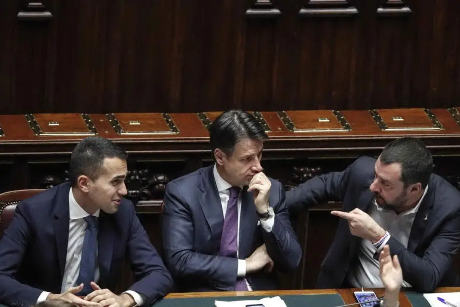 Luigi Di Maio, Giuseppe Conte e Matteo Salvini (Ansa)