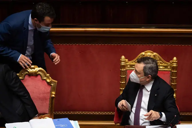 Matteo Salvini e Mario Draghi (Ansa)