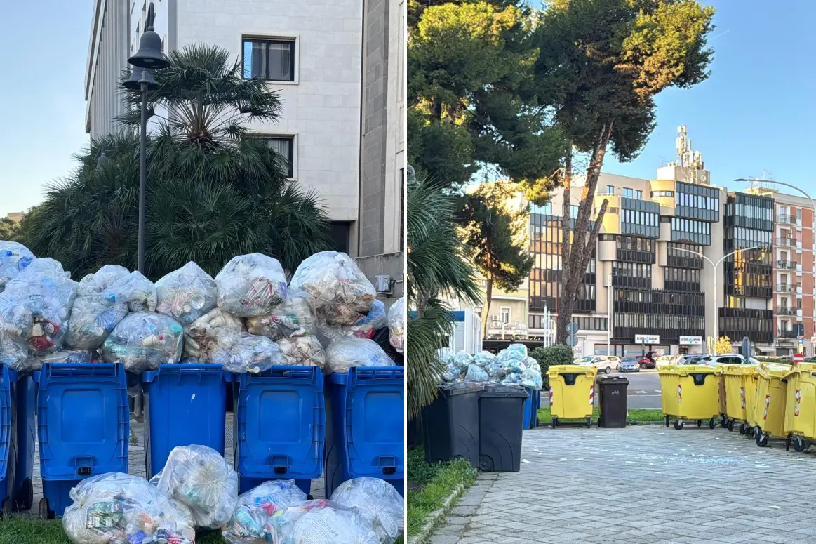 I cassonetti stracolmi dietro il tribunale