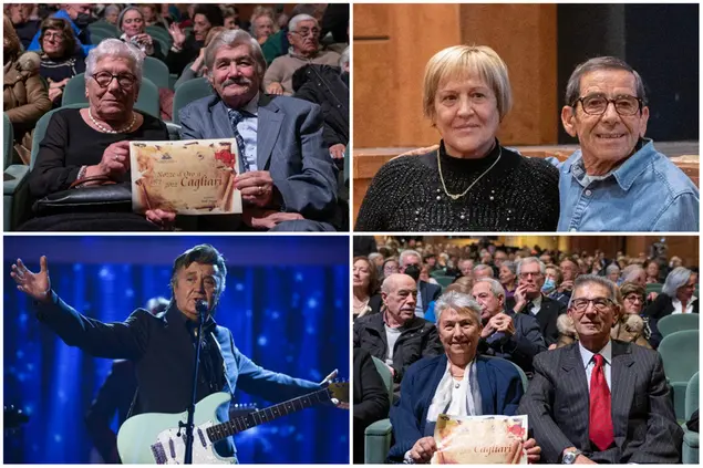 Dall'alto in senso orario: Rita Pino e Mario Sannia; Greca Miliddi e Pierpaolo Marcia; Rossana Manca e Tonino Contini  (Foto S.Anedda); Bobby Solo (Ansa)