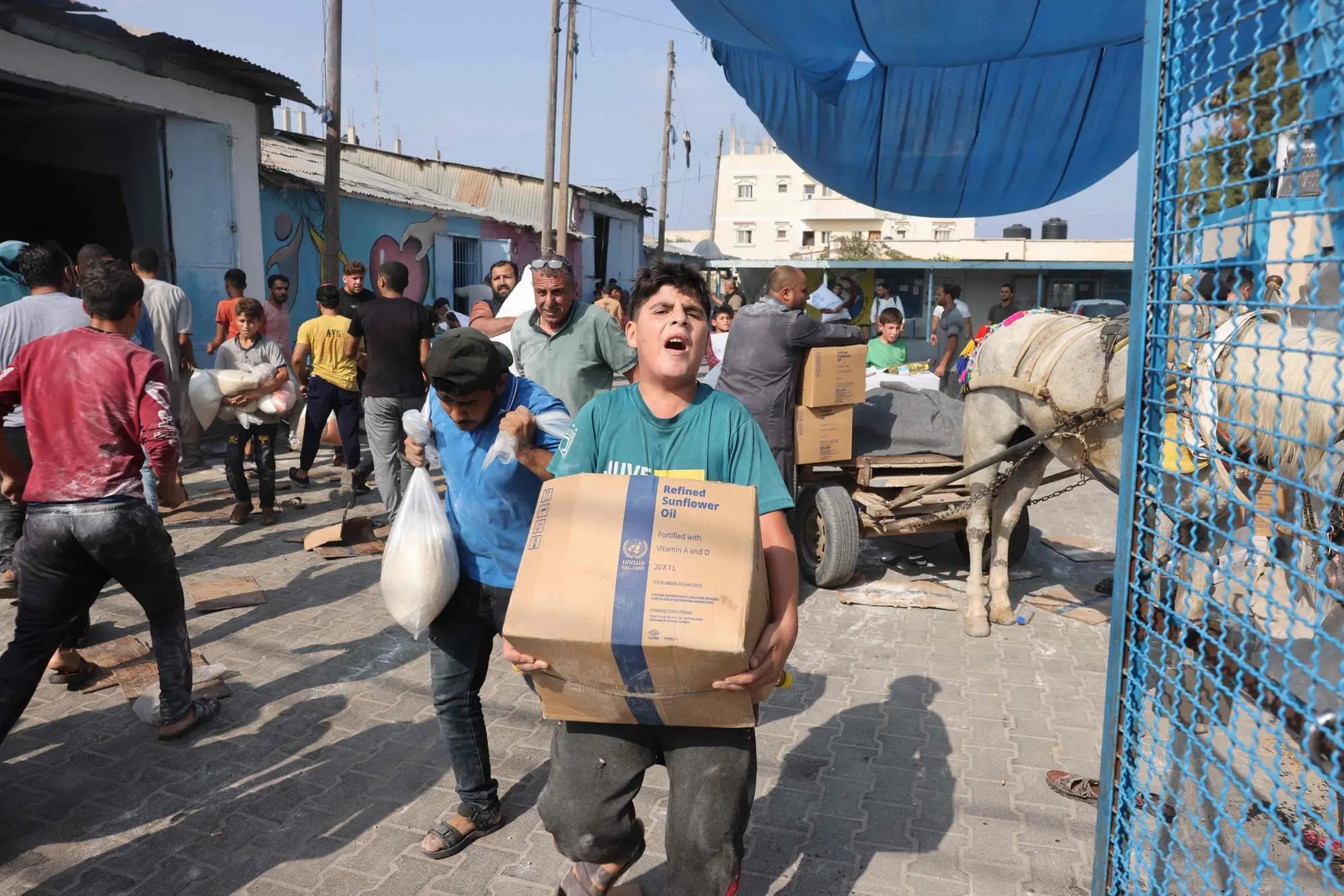 Gaza, assalto alle scorte di cibo (Ansa-Afp)