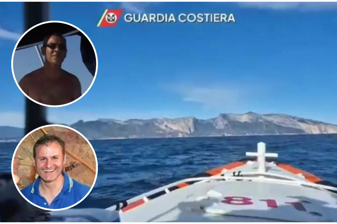 La motovedetta della Guardia Costiera, nei tondi le due vittime