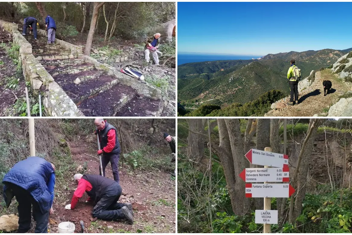 Il lavoro dei volontari, i cartelli con le indicazioni per gli escursionisti e un panorama mozzafiato (L'Unione Sarda)