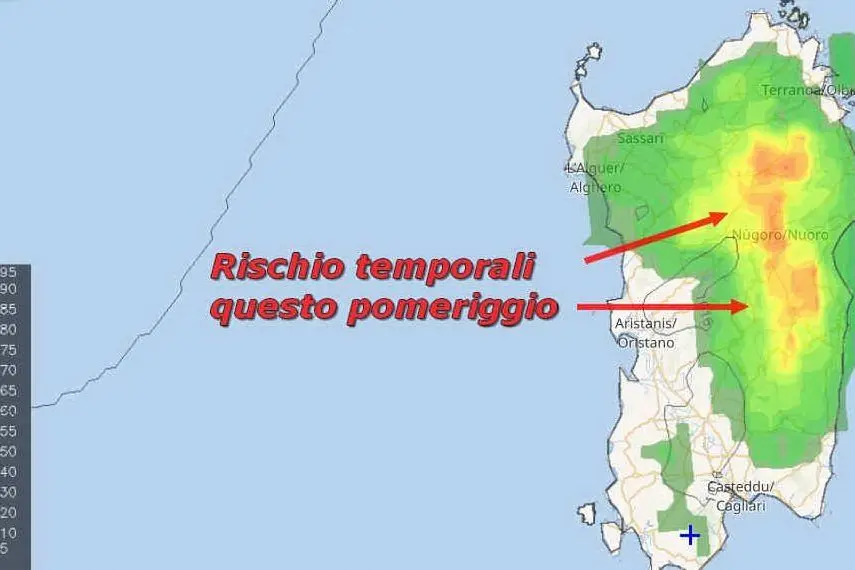 Probabili precipitazioni sulla Sardegna