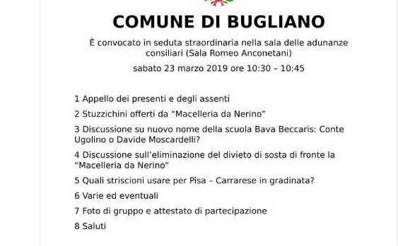 Il fantasioso ordine del giorno del Comune di Bugliano (foto Twitter)
