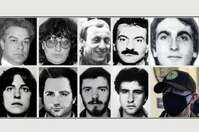 In prima fila da sinistra: Giorgio Pietrostefani, Marina Petrella, Bergamin, Enzo Calvitti e Maurizio Di Marzio. In seconda fila: Roberta Cappelli, Sergio Tornaghi, Narciso Manenti, Alimonti Giovanni e Raffaele Ventura (Ansa)