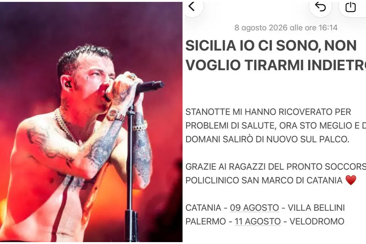 Salmo (foto Ansa), a destra il post sui social