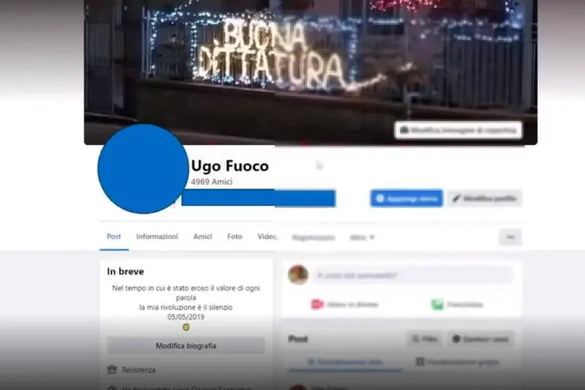 Il profilo Facebook di &quot;Ugo Fuoco&quot; (foto polizia)