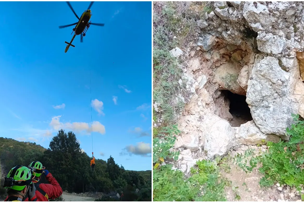 Urzulei, l'arrivo della prima squadra e l'ingresso della grotta in cui è rimasto bloccato lo speleologo