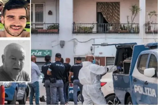 L'intervento della polizia, nel riquadro in alto Massimiliano Lilliu, in basso Francesco Massa (Archivio)