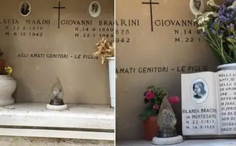 La tomba della famiglia Montesano come appare oggi e come era una volta (foto Facebook)