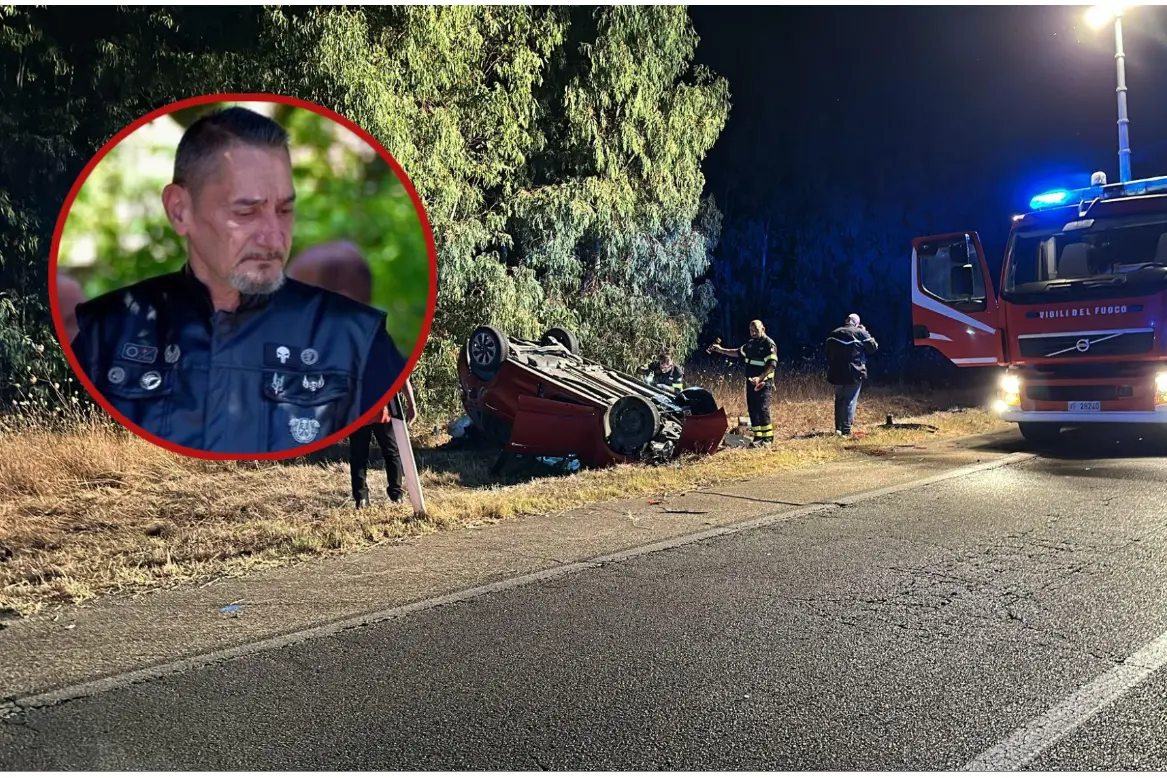 L'incidente a San Gavino, a sinistra Marco Mascia
