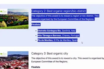 Biologico, la Sardegna rappresenterà l'Italia nella finale europea a Bruxelles