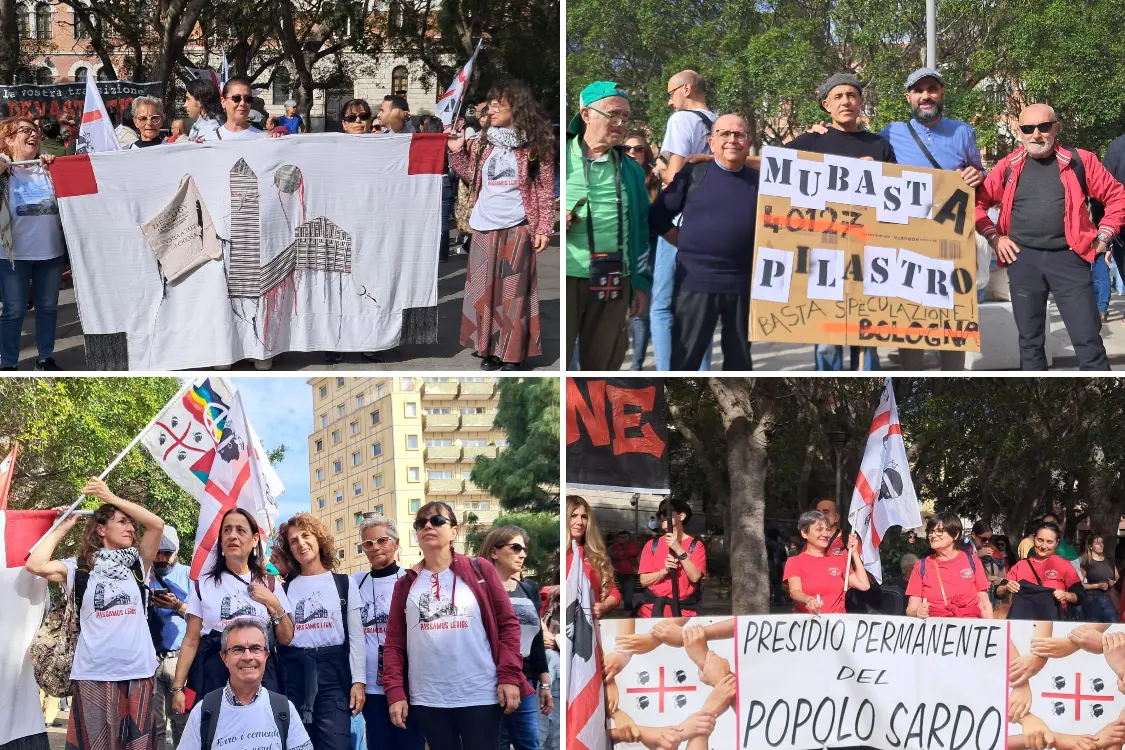 Manifestanti contro la speculazione energetica a Cagliari