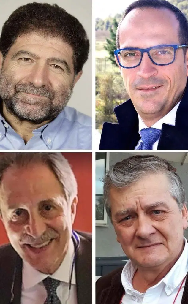 I quattro candidati. Dall'alto a sinistra, in senso orario, Carlo Trerotola (centrosinstra), Antonio Mattia (M5S), Valerio Tramutoli (Basilicata possibile) e Vito Bardi (centrodestra) (Ansa)