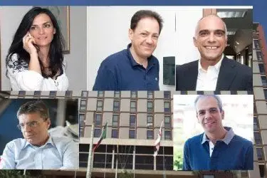 I candidati alle primarie del centrosinistra: Francesca Barracciu, Roberto Deriu,Simone Atzeni, Gianfranco Ganau e Andrea Murgia