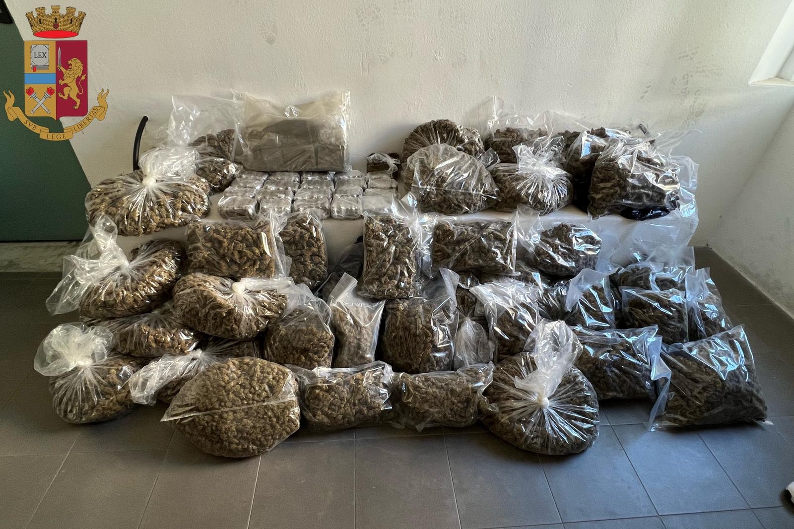 La marijuana già confezionata sequestrata nello scantinato di Sestu (Foto Polizia di Stato)