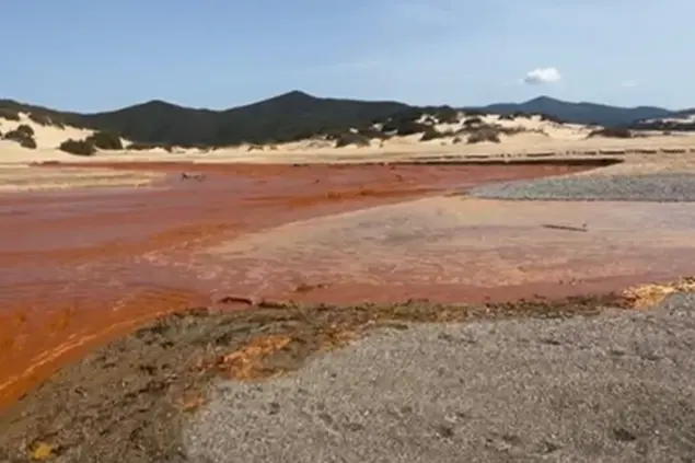 Il fiume carico di veleni in spiaggia a Piscinas