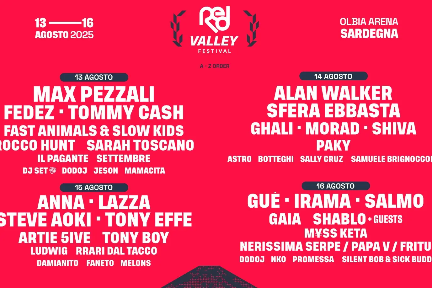 La line up completa della decima edizione del Red Valley Festival