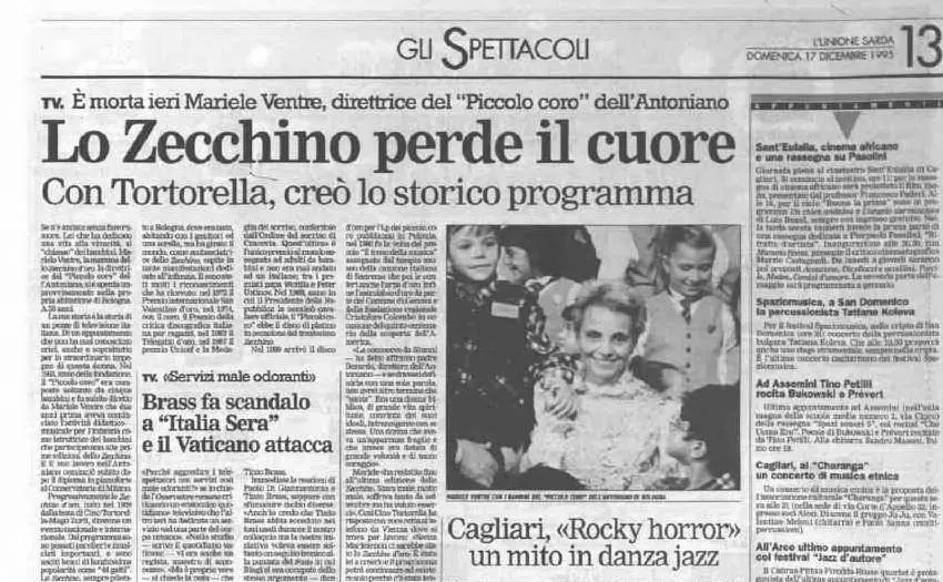 La notizia della morte su L'Unione Sarda