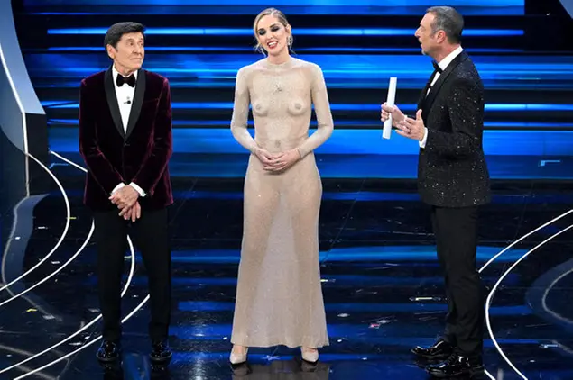 Chiara Ferragni, Amadeus e Gianni Morandi (Ansa)