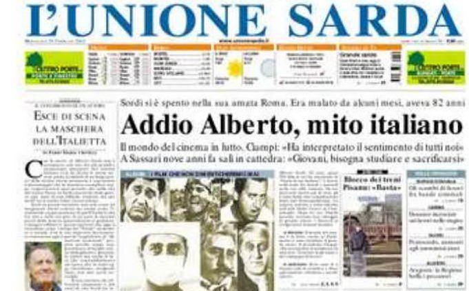 #AccaddeOggi: 24 febbraio 2003, addio Alberto Sordi, in prima pagina su L'Unione Sarda