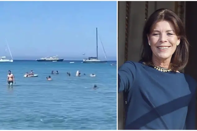 Lo yacht al largo di San Teodoro (Foto concessa da Ezio Cairoli) e Carolina di Monaco (Ansa)