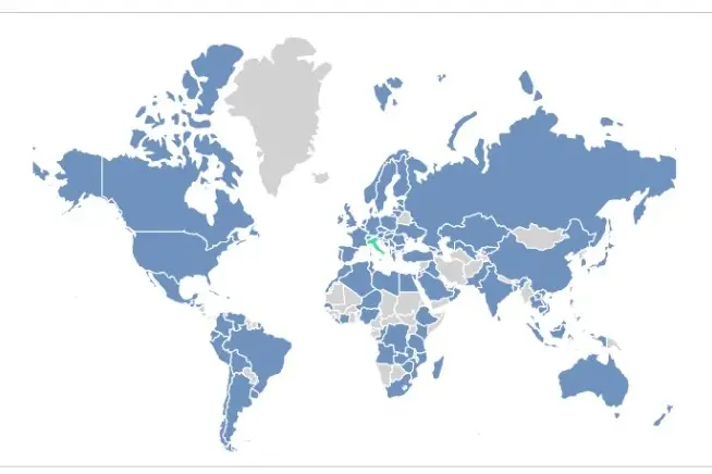 In blu i paesi da cui è stata seguita la diretta (immagine L'Unione Sarda)