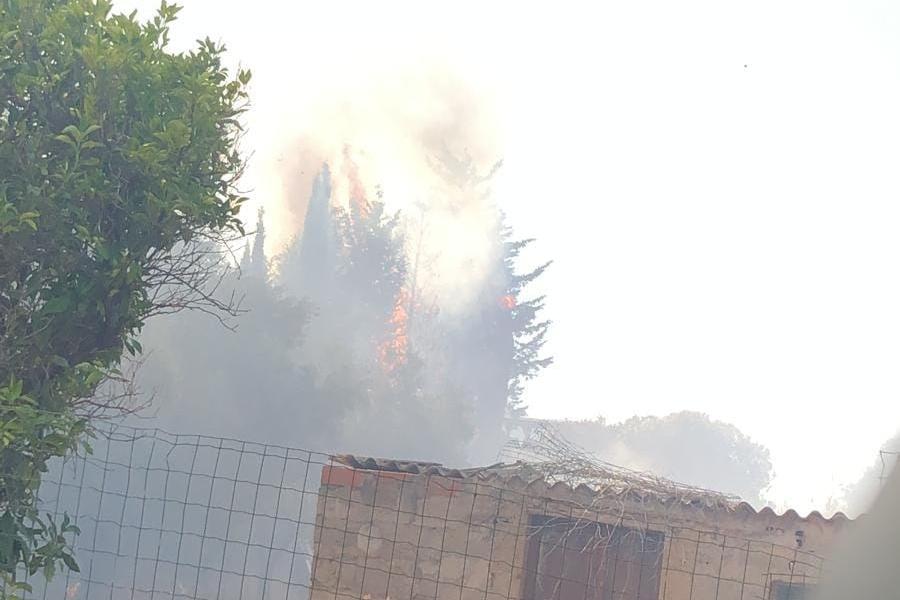 Una fase dell'incendio a Barbusi (L'Unione Sarda - Scano)