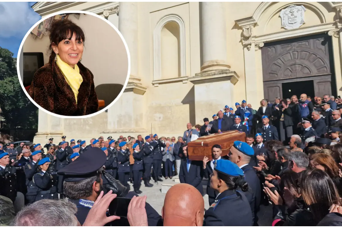 Il funerale (foto Floris) e nel tondo Patrizia Incollu (L'Unione Sarda)