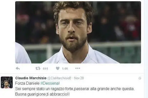 Il tweet dell'azzurro Marchisio a Dessena