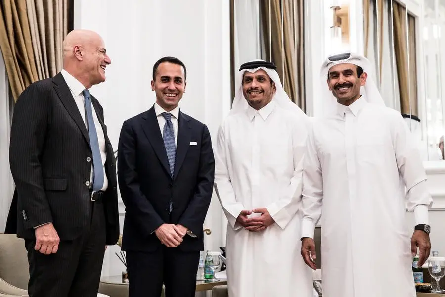 Di Maio e Descalzi con lo Sceicco Mohammed bin Abdulrahman Al Thani e l’Amministratore Delegato di Qatar Energy e Ministro di Stato per gli Affari Energetici, Saad Sherida Al Kaabi (Ansa - Carconi)