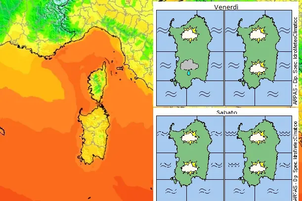 Le previsioni meteo per il fine settimana in Sardegna (Foto bollettino Arpas)