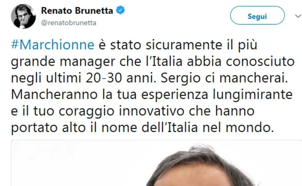 Per Brunetta muore \"il miglior manager degli ultimi 20-30 anni\"