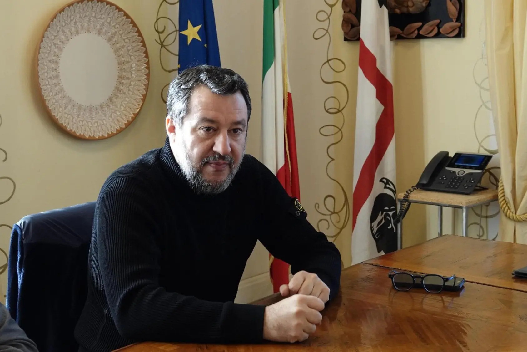 Matteo Salvini a Cagliari (Ansa)