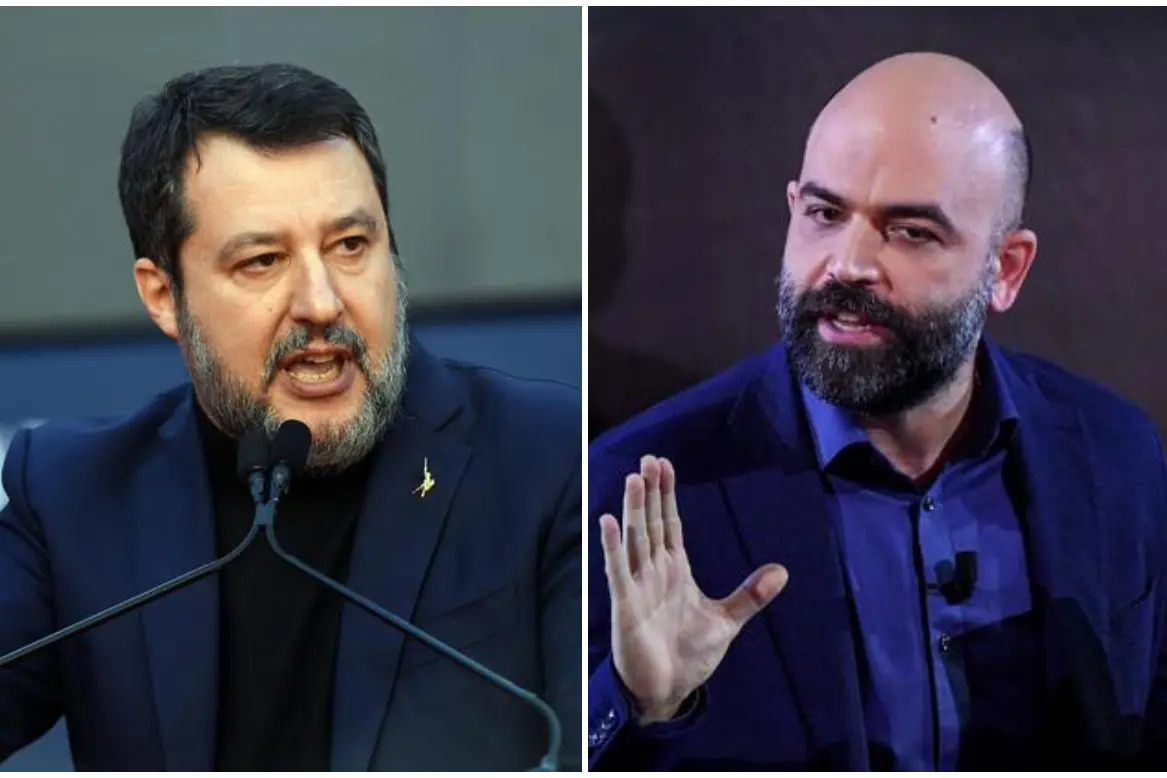 Matteo Salvini e Roberto Saviano (Ansa)