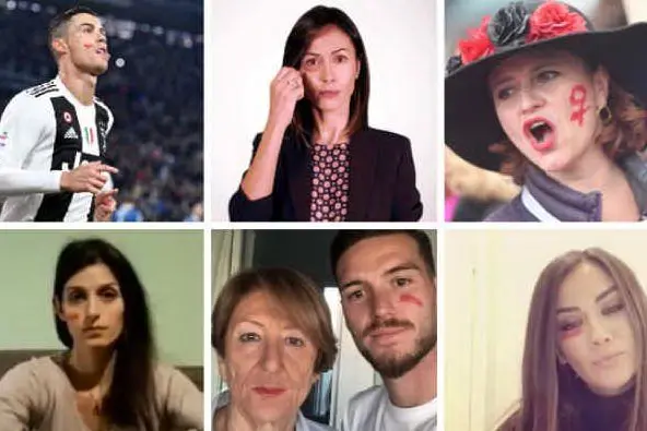 Dall'alto, in senso orario: Cristiano Ronaldo, Mara Carfagna, una manifestante a Roma, Giorgia Palmas, Luca Ceppitelli con sua mamma, Virginia Raggi